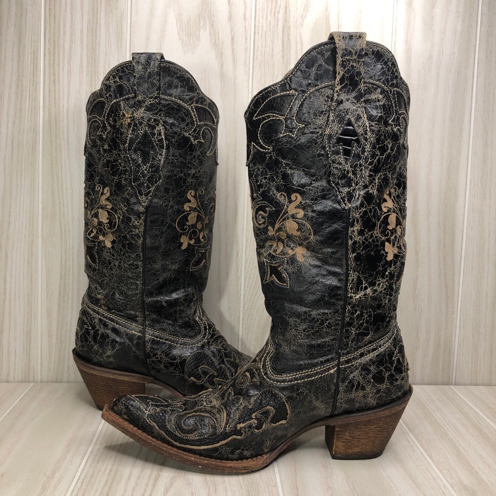 Corral Snake Inlay Embroidered Cowboy Western Boot - Picture 4 of 8